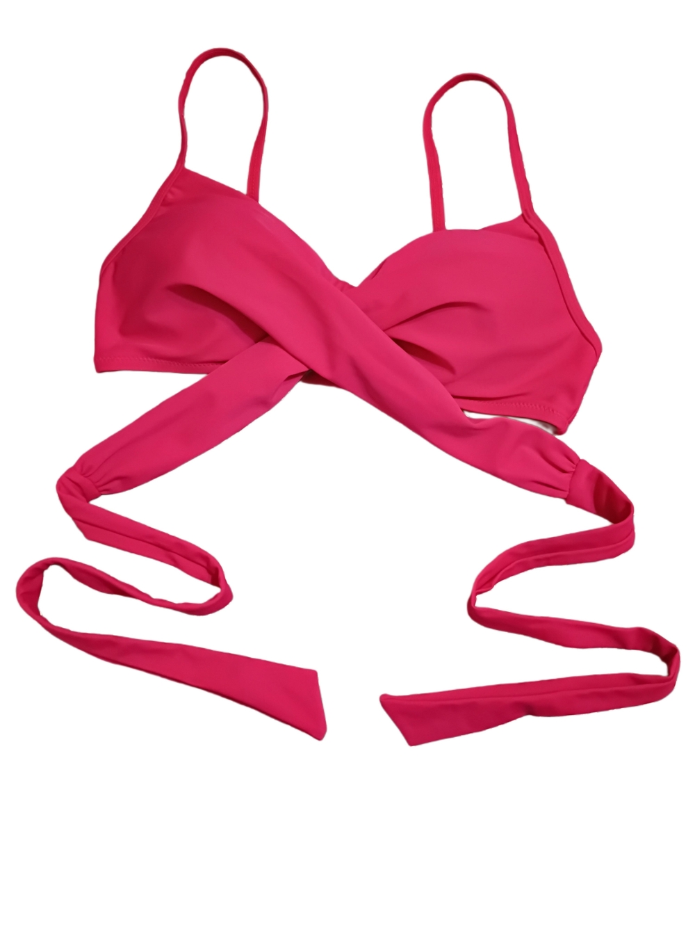 Criss Cross Tie Back Hot Pink Bikini Top - Picture 5 of 6